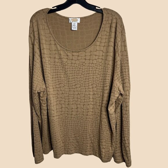 Talbots Top Womens 2X Gold Animal Print Cap Sleeve Boat Neck Long‎ Sleeve Nylon - Picture 1 of 9